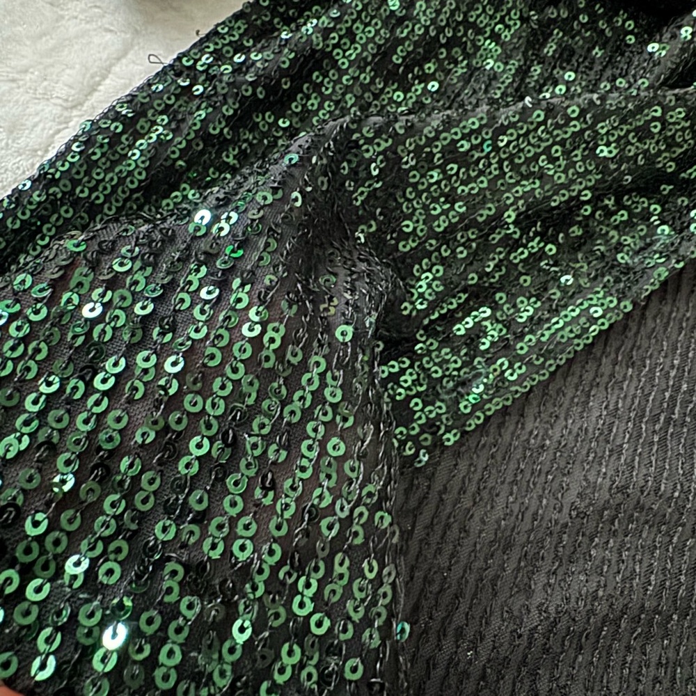 Open Edit Sequin Green Button Down Blouse - image 2